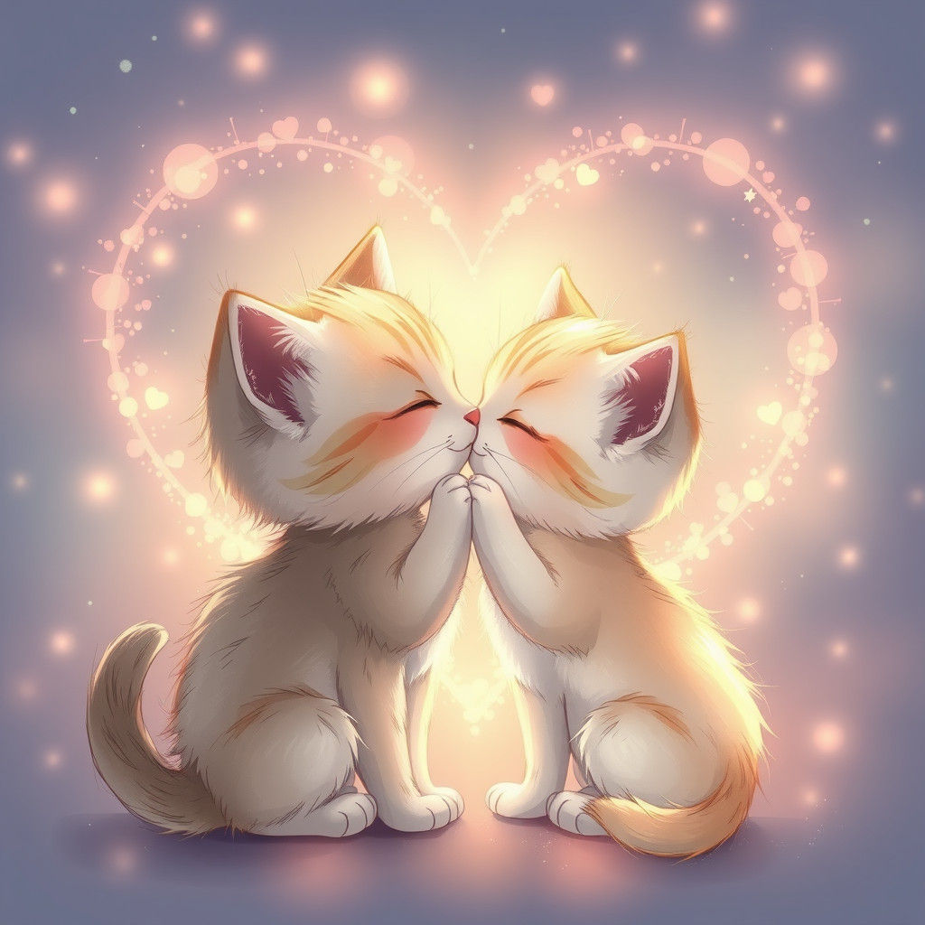 Kittens Kissing Creates Heart in Anime Style