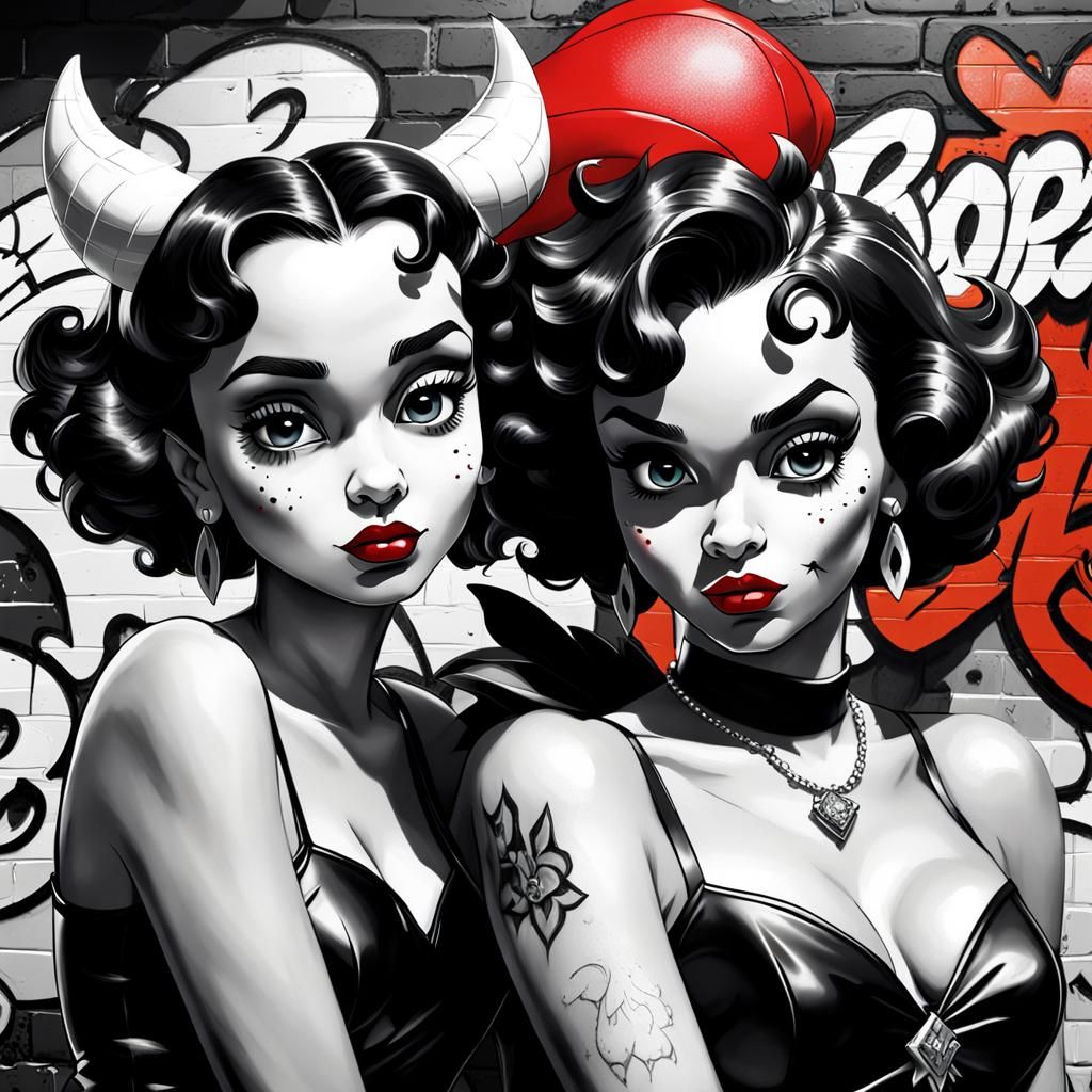 Hip Hop Betty Boop and Jessica Rabbit in Black and White