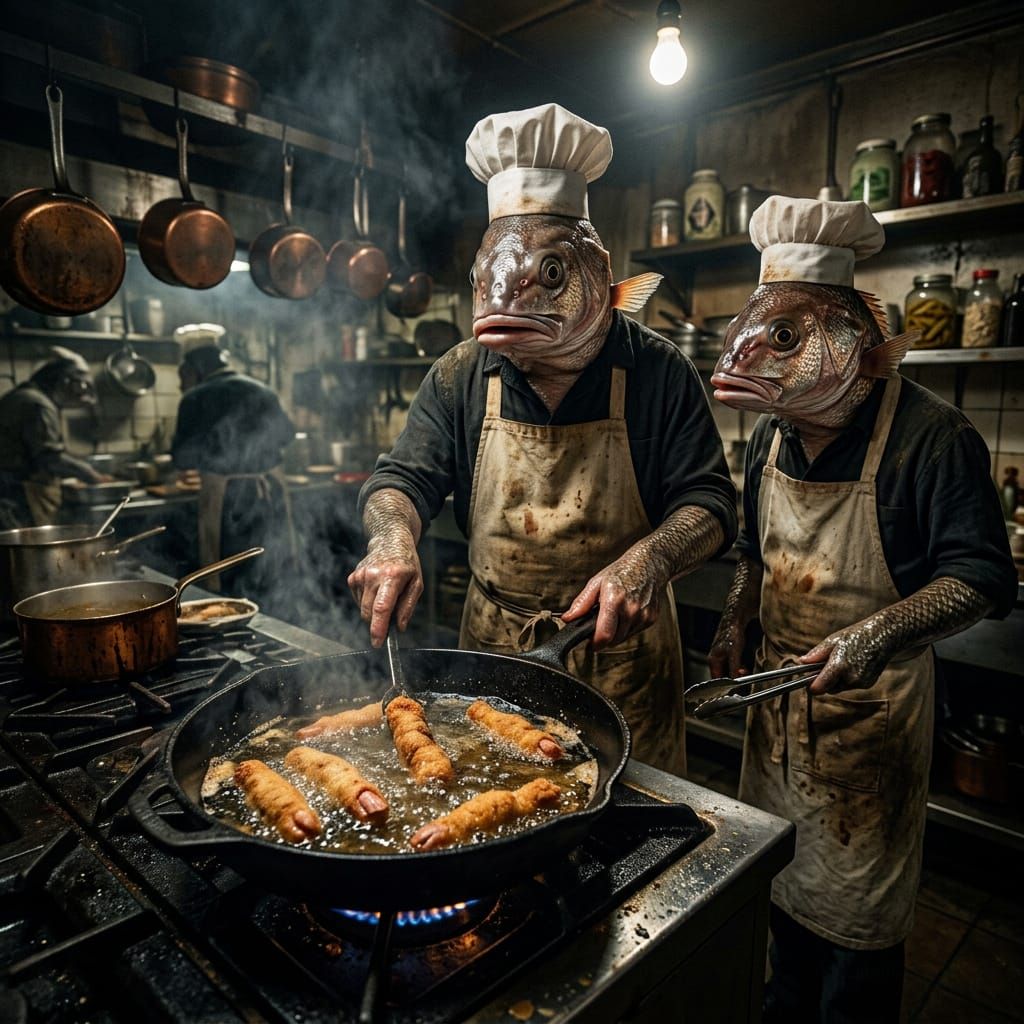 Macabre Culinary Horror: Fish Chefs Fry Fingers