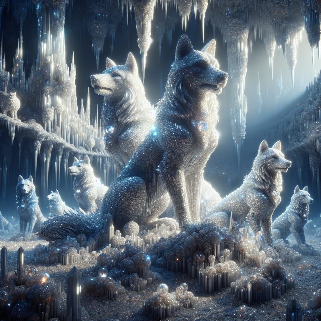 Diamond Dogs in Crystalline Cavern: Digital Matte Painting