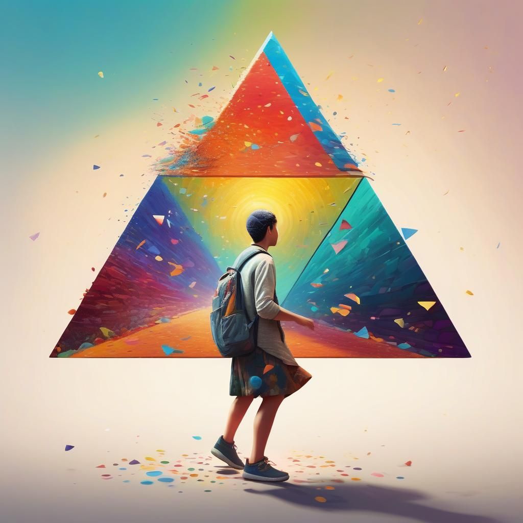 Triangle Walks Circle: Hyperrealistic Splash Art