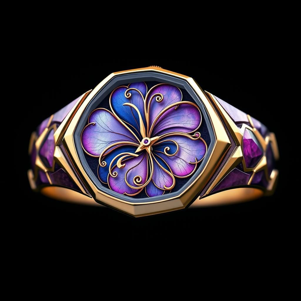 Art Nouveau Watch with Purple Gold and Gemstones