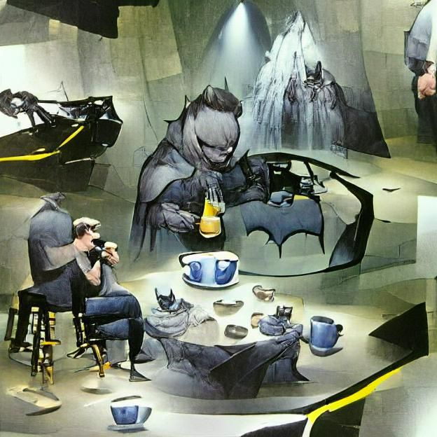 Batman Drinking Tea in Batcave Concept Art