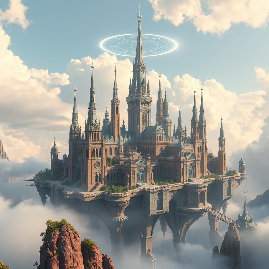 Iridescent Floating City in Science Fiction Style