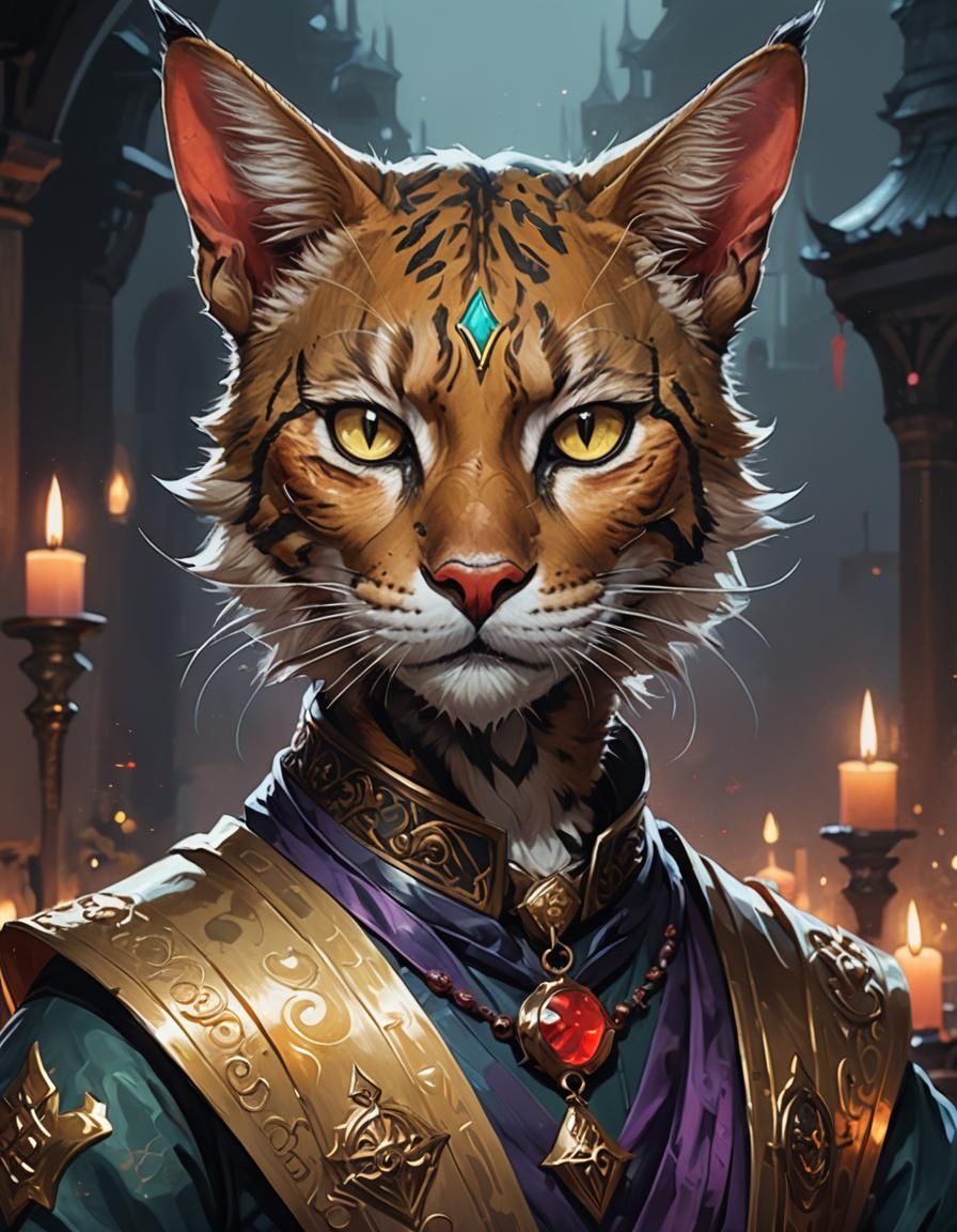 Tabaxi Portrait in Japanese Pop Surrealism Style