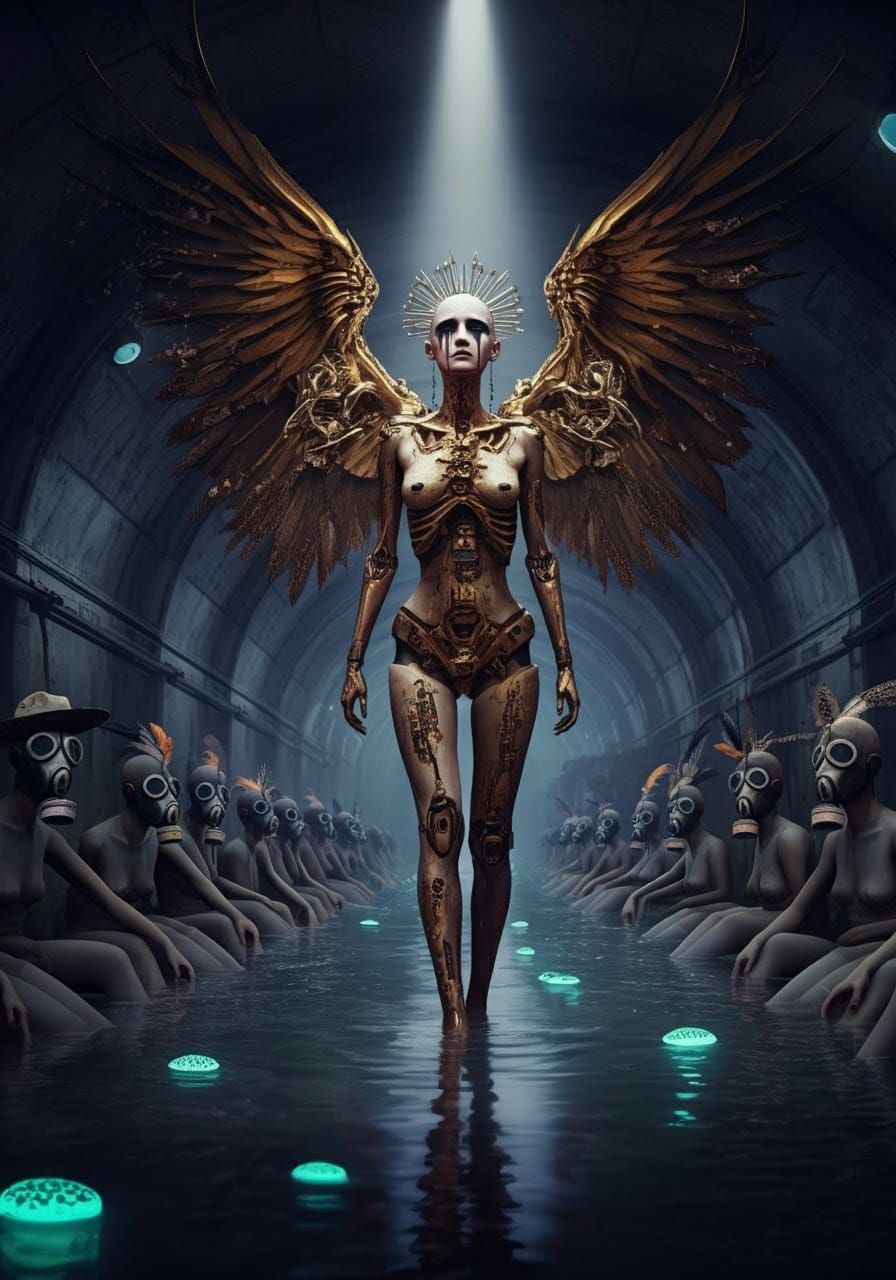 Dystopian Fashion Show in Flooded Subway Tunnel