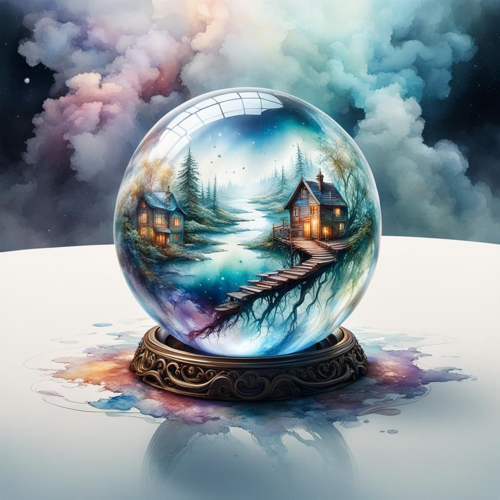 Glass Orb Containing the Universe: Photorealistic Digital Ar...