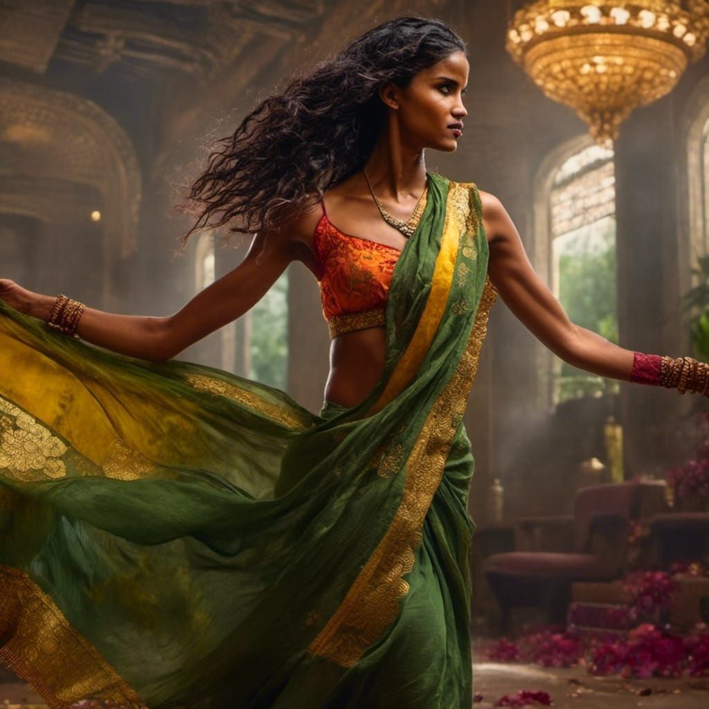 Woman Dancing in Saree: Hyperdetailed Artstation Portrait