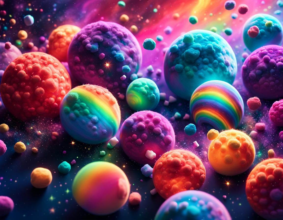 Rainbow Galaxy with Marshmallow Comets: Digital Art