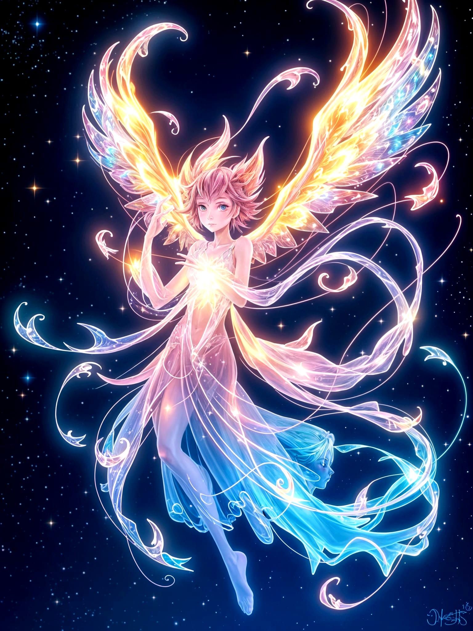 Radiant Celestial Anime Character in Digital Painting