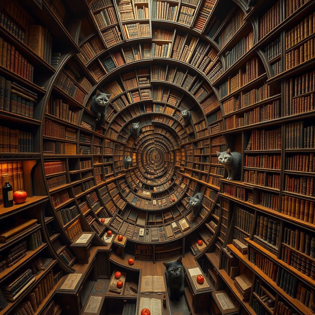 Ethereal Fractal Library in Golden Renaissance Style