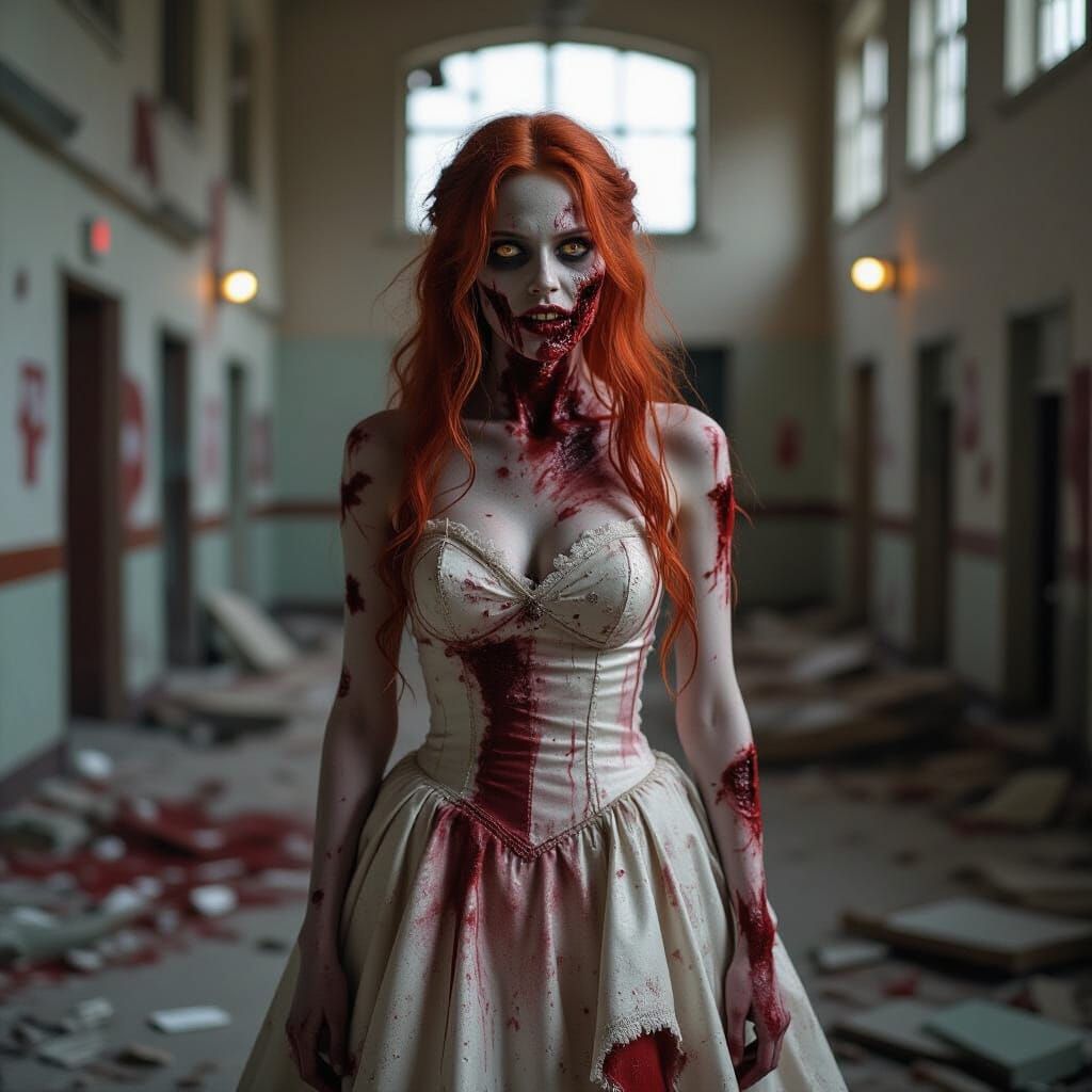 Red Haired Zombie in Ruined High School