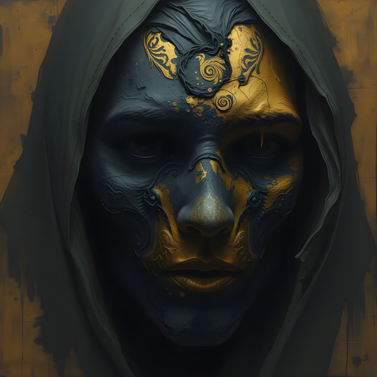 Ethereal, Coal-Smudged Portrait in Gold