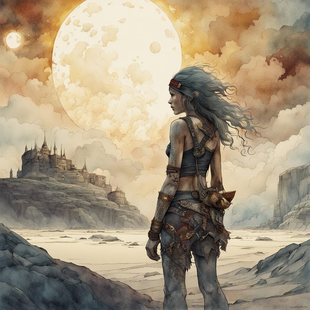 Young Tribal Goddess Rises from the Flames in a Dark Fantasy...