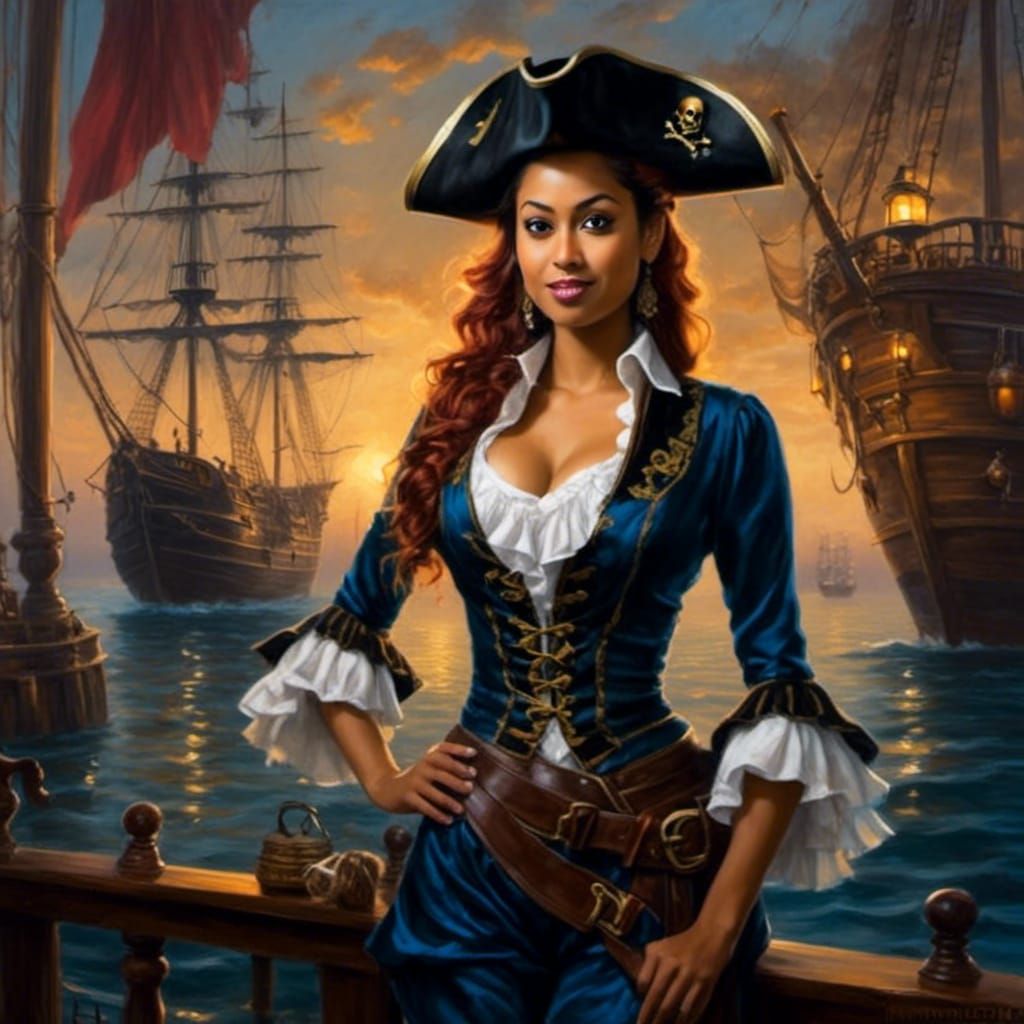 Pirate Queen on the Dock in Oil Painting Style