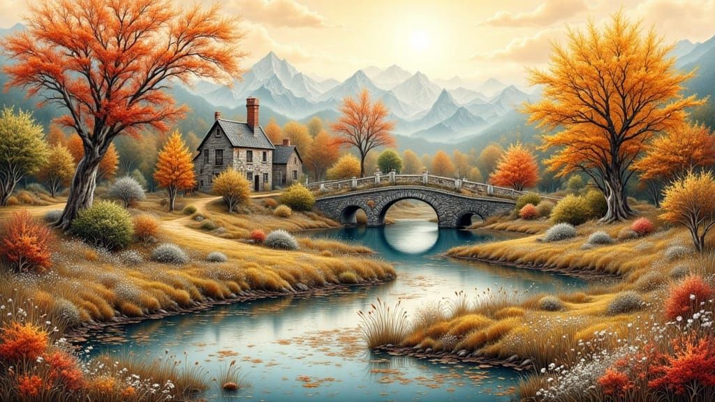 Ethereal Autumn Landscape in Watercolour and Ink