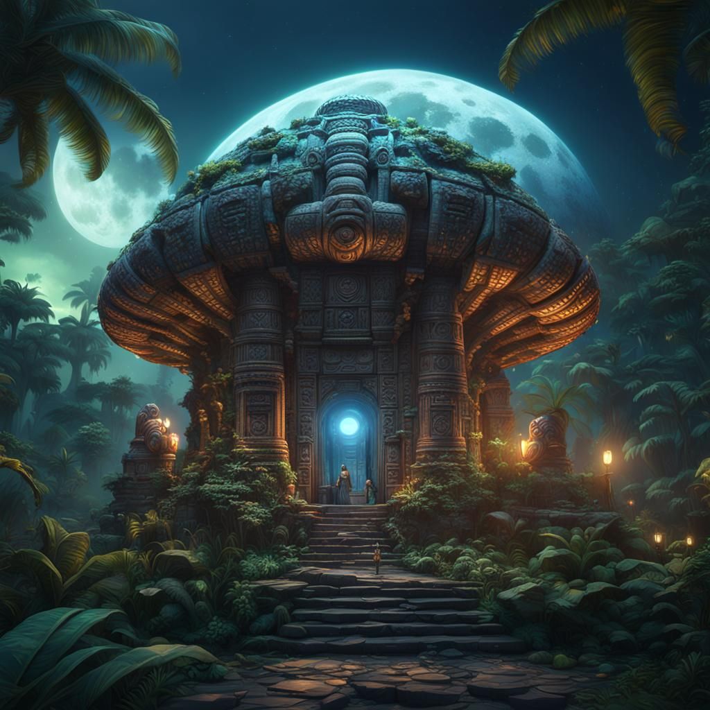 Aztec Spaceship in Jungle Temple Ruins