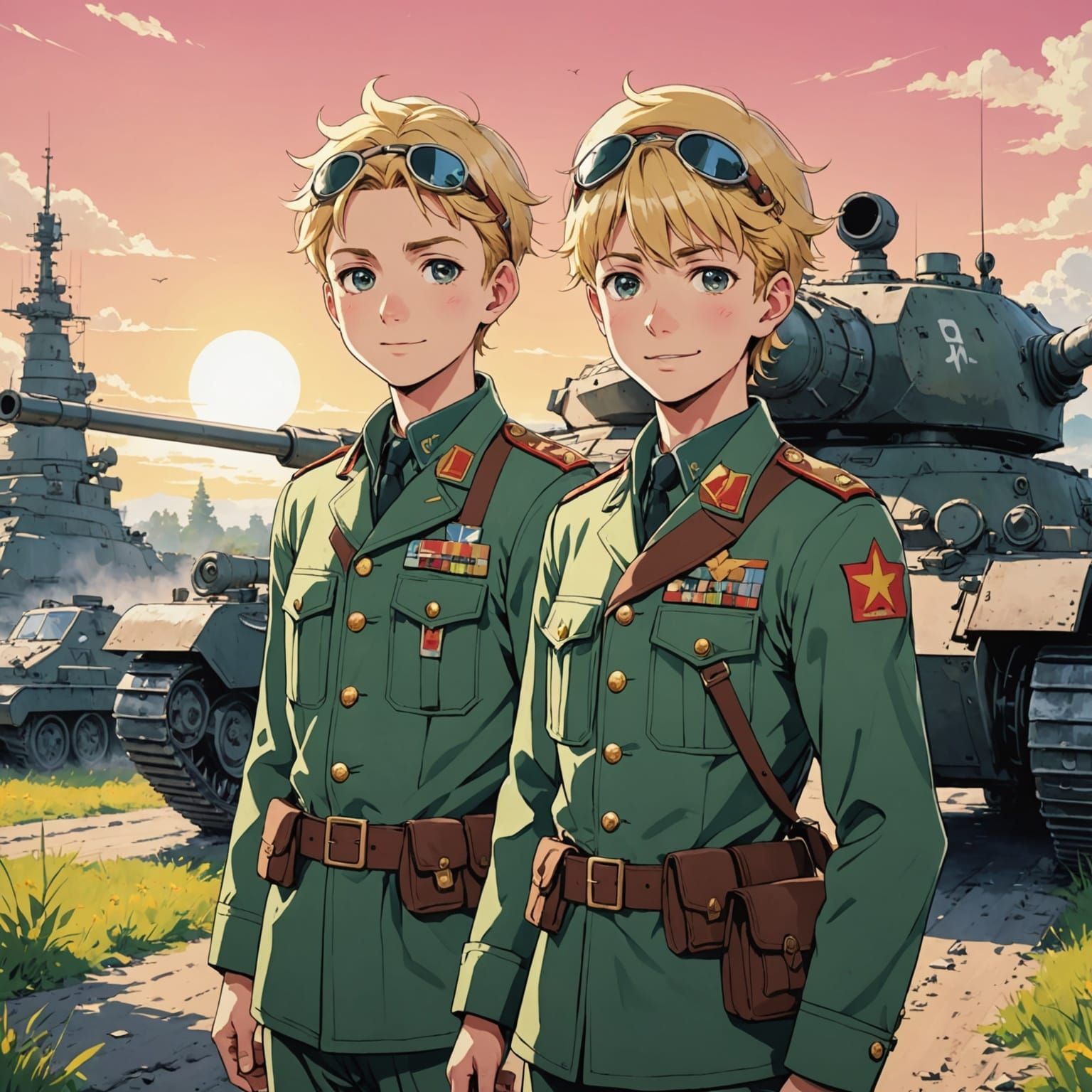 Soviet Soldiers with Horse Ears in Anime Style