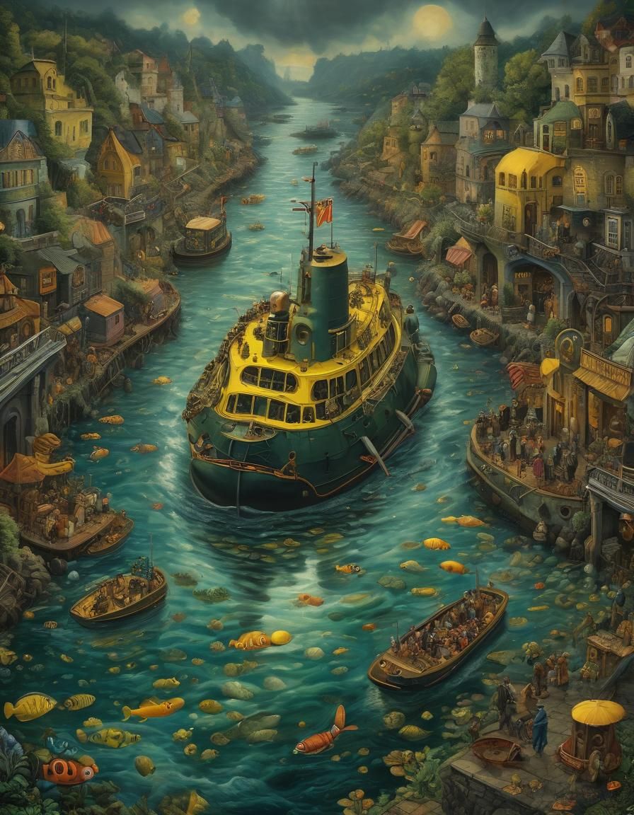 Yellow Submarine in Ethereal Oil Painting