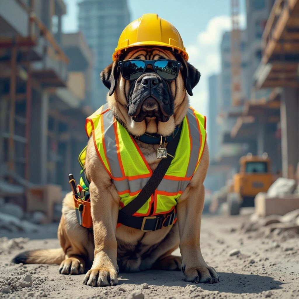 English Mastiff Construction Worker in Digital Art Style
