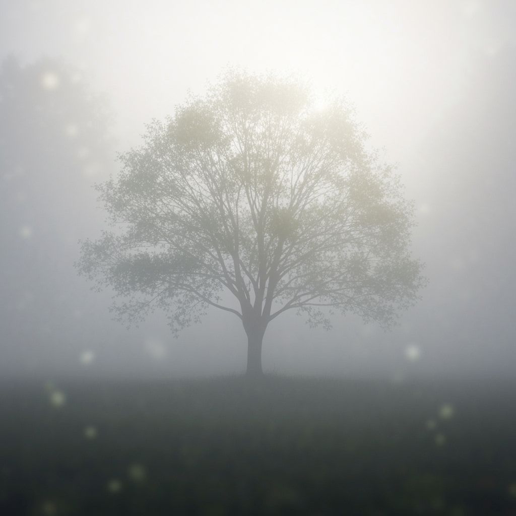 Pastel Mist Envelops Lonely Tree: Digital Painting