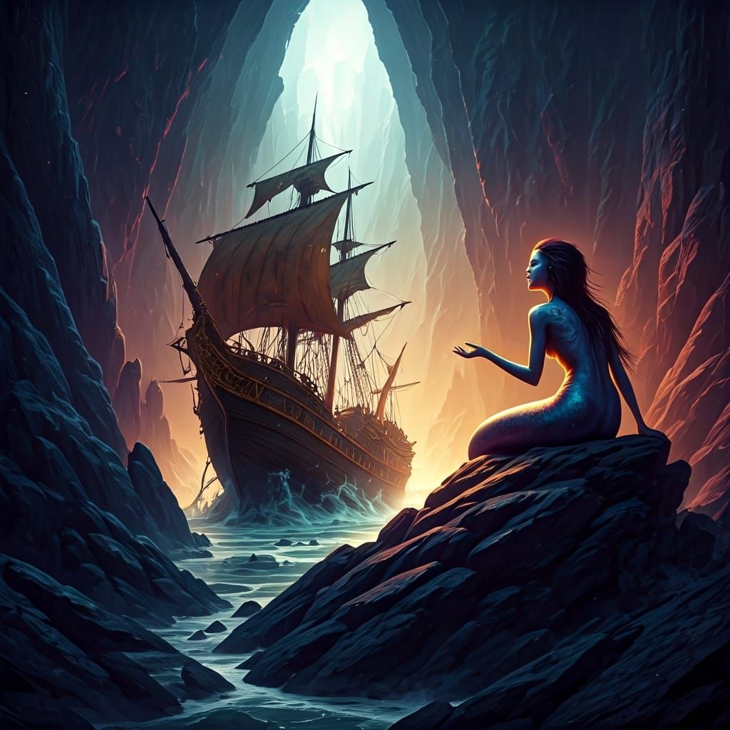 Siren's Song to Sailors in Dark Fantasy Art