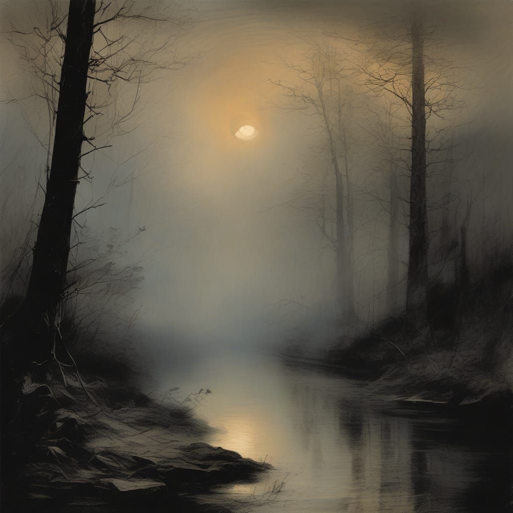 Misty Forest Nocturne: Lantern Light and Eerie Shadows