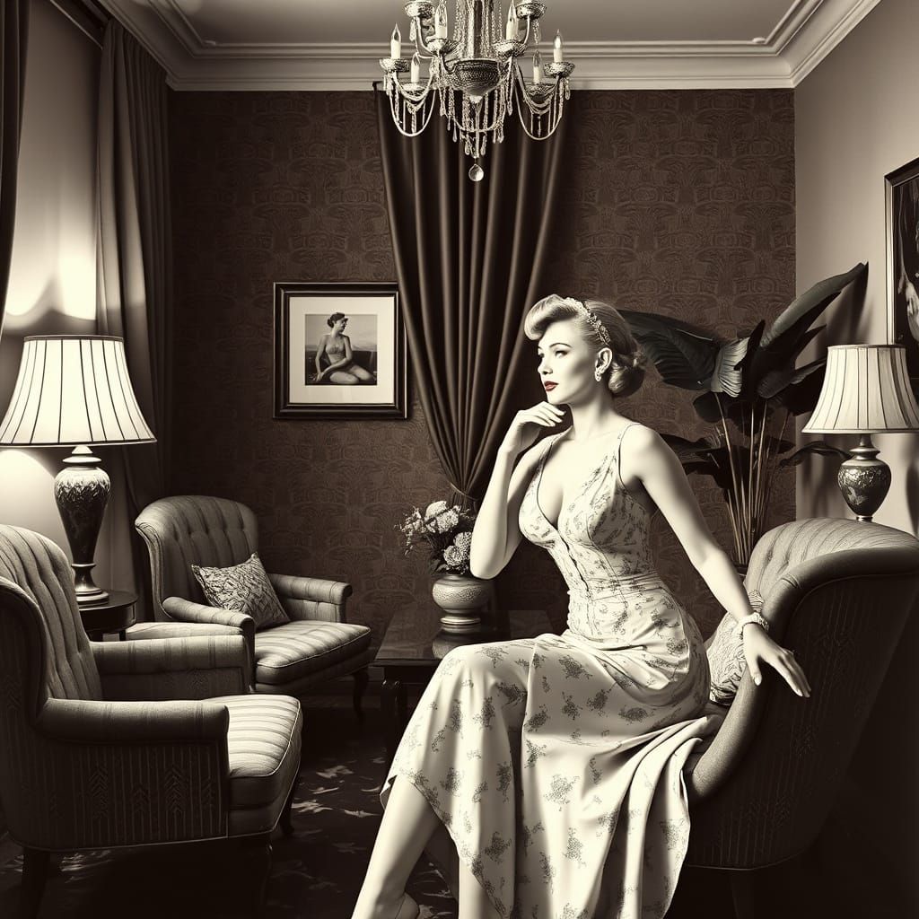 Art Deco Woman in Retro Sitting Room