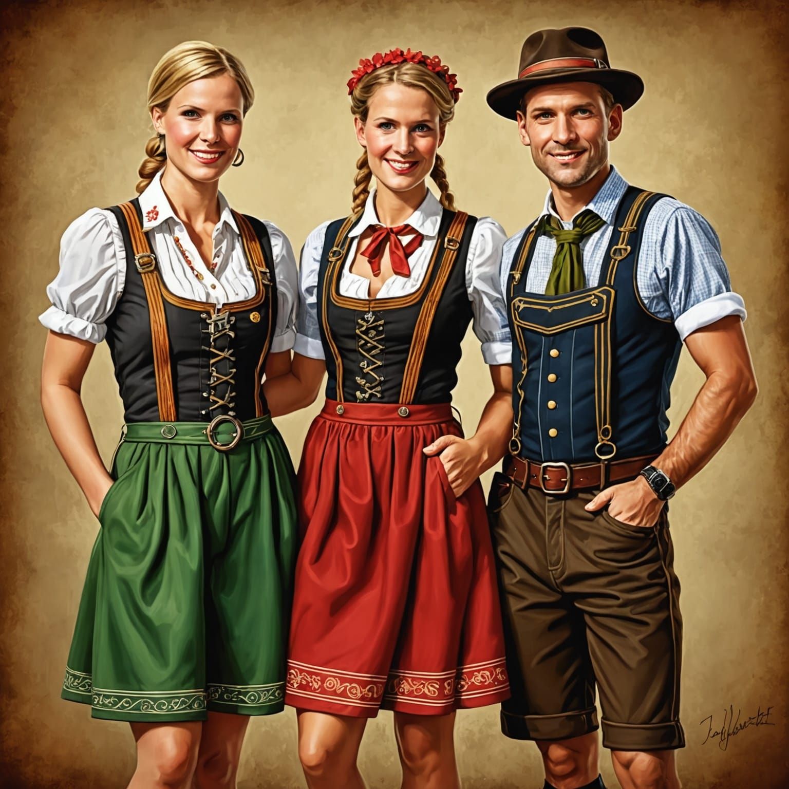 Bavarian Clothing in Wet-on-Wet Watercolor Style