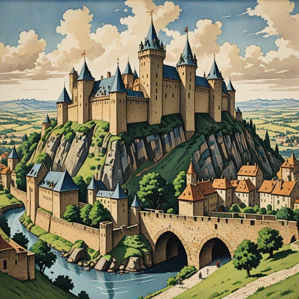 Medieval manuscript illumination of the citadel of Carcassonne