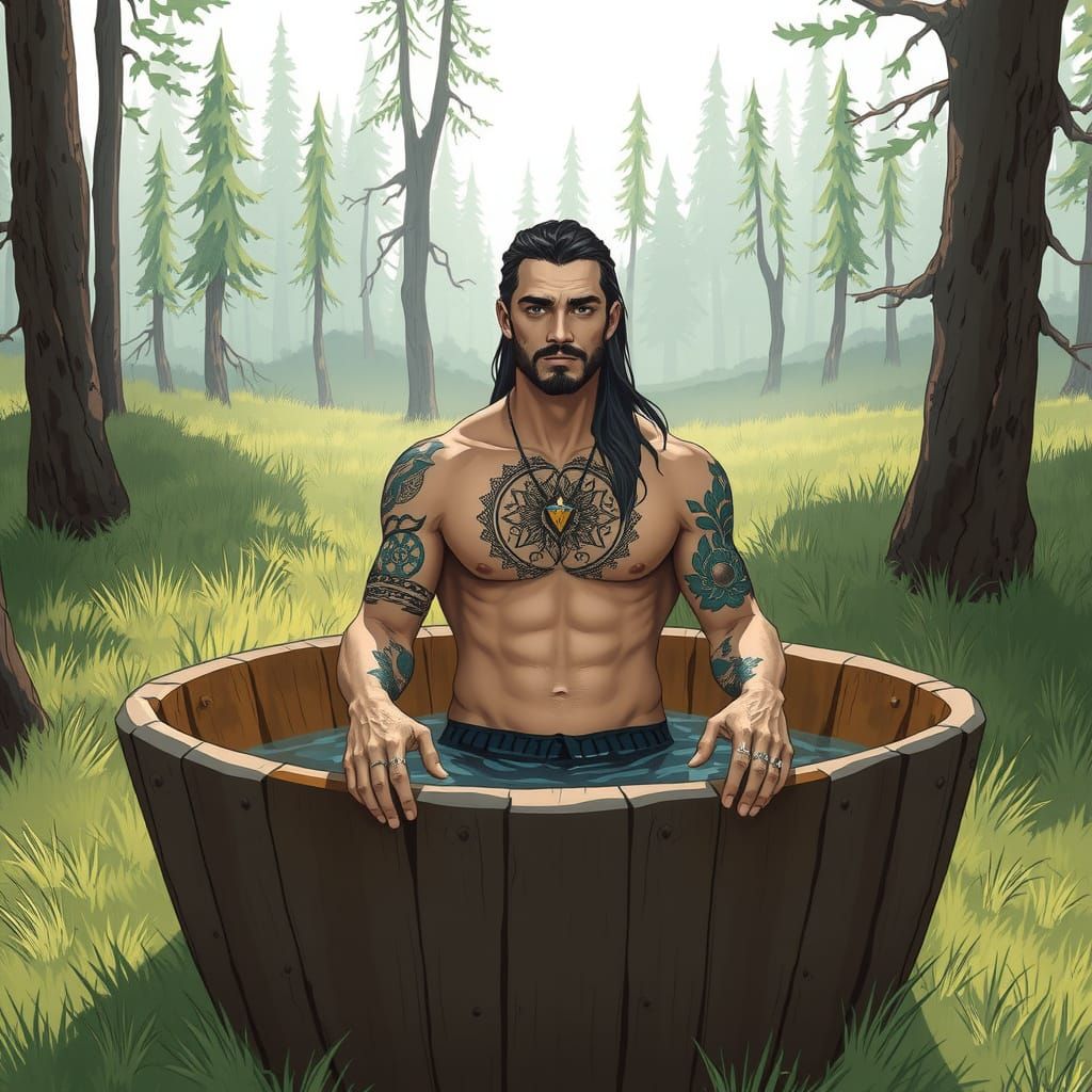 Handsome Male Witch Basks in Enchanted Forest