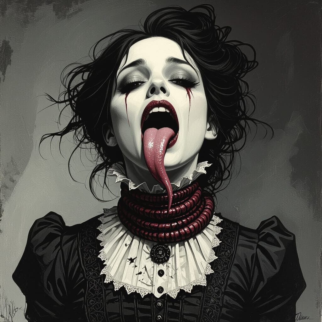 Grotesque Victorian Figure with Contorted Tongue