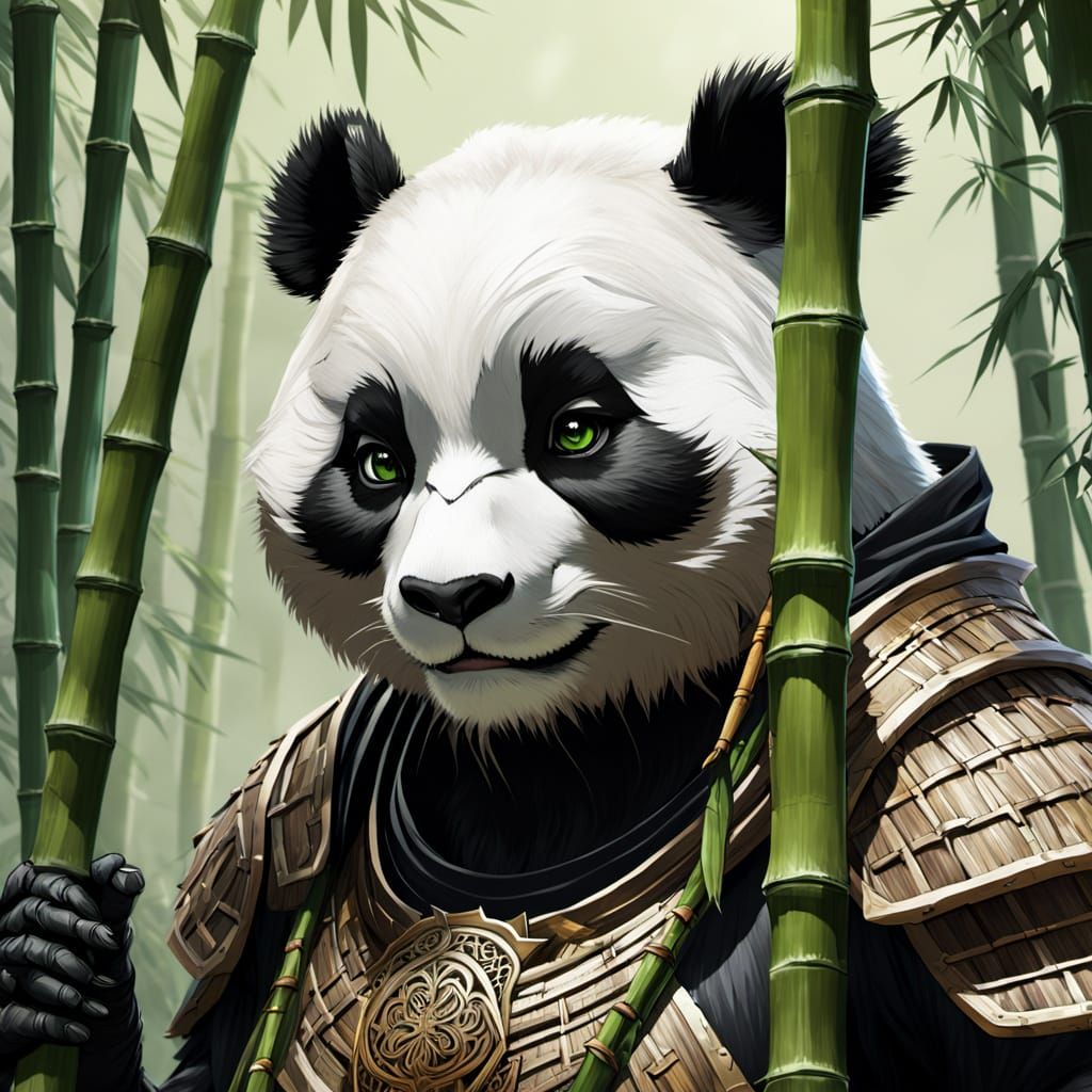 Panda Woman Adventurer in Intricate Bamboo Armor