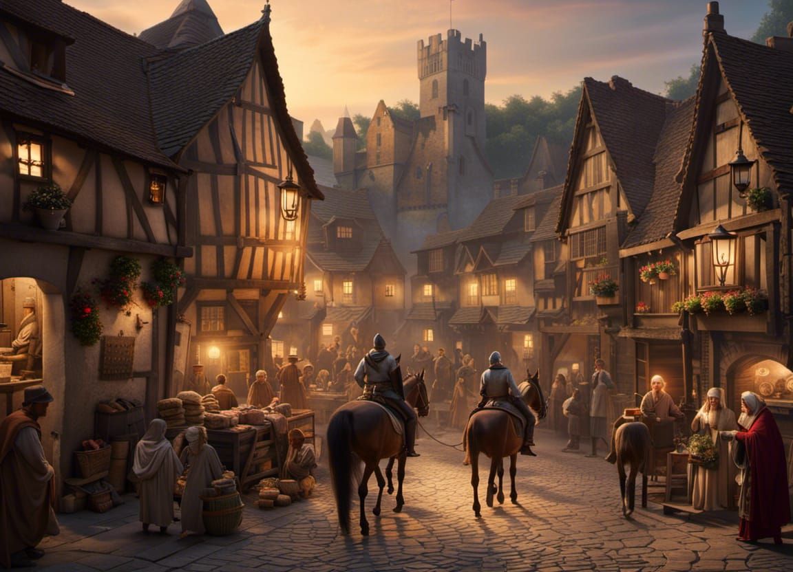 Detailed Medieval Village Street Scene