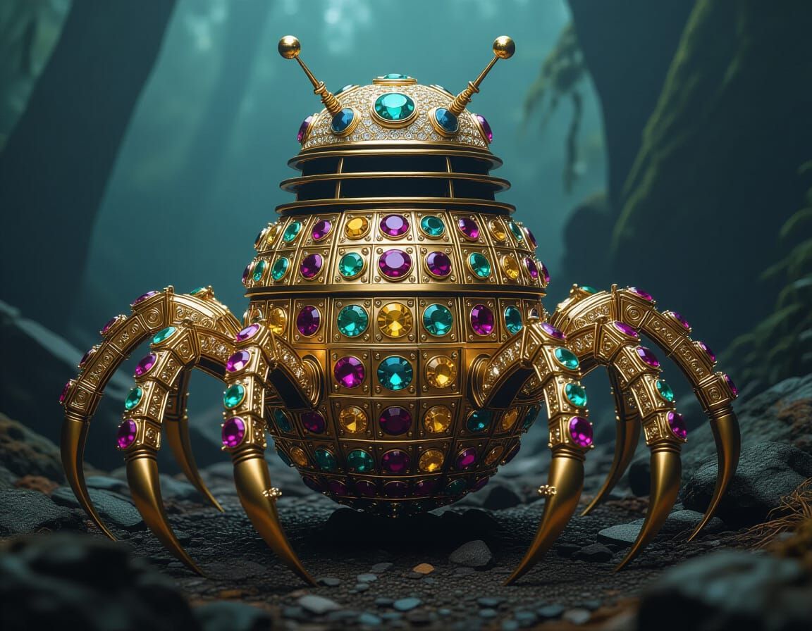 Bejeweled Faberge-Dalek Sci-Fi Creature in Hyperrealistic De...