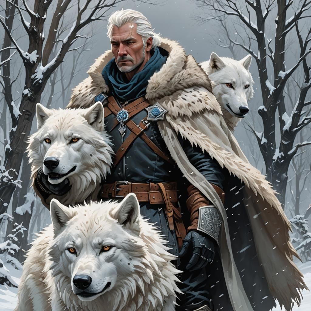 Arctic Warrior and Wolf Under Northern Lights