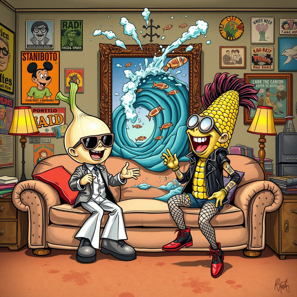 Chibi Food Characters in Flooded Cartoon Chaos