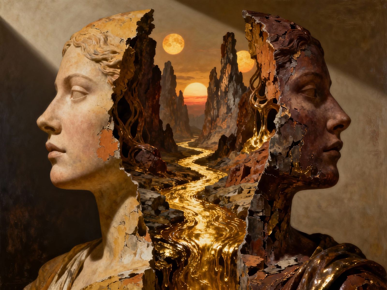 Surreal Woman's Head Revealing Inner Landscape