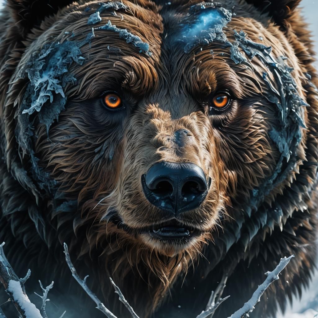 Bear's Eye Reflecting Hunter in Winter Landscape