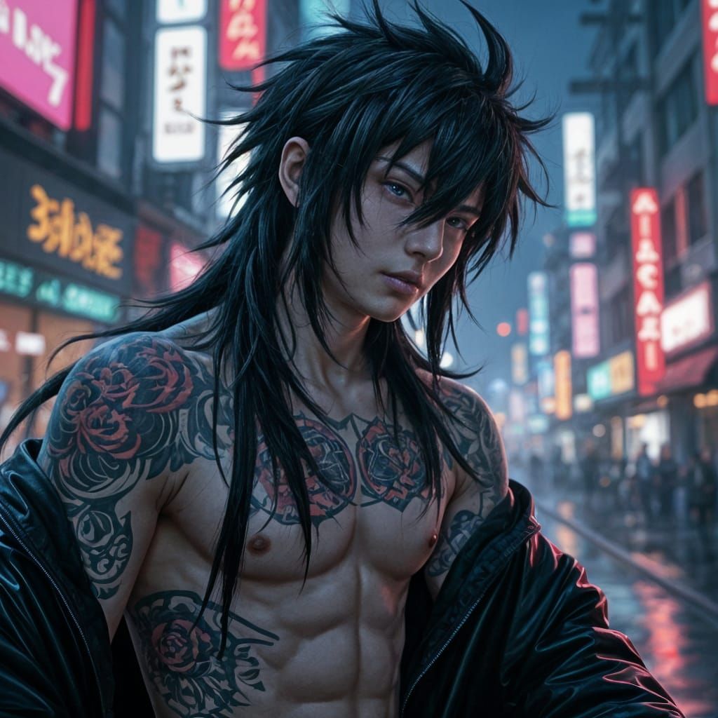 Cyberpunk Anime Warrior in Futuristic Dystopia