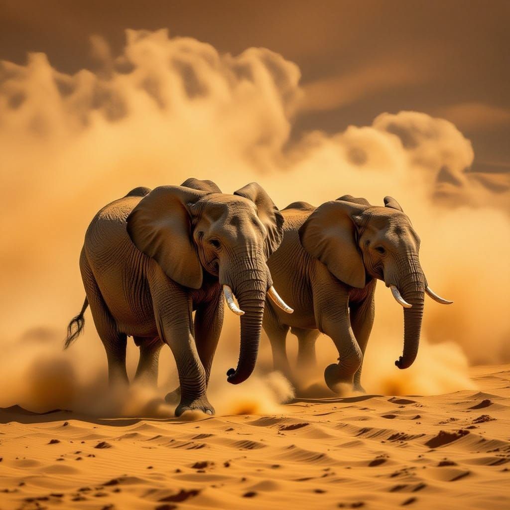 Elephants in African Sandstorm: Hyperrealistic Image