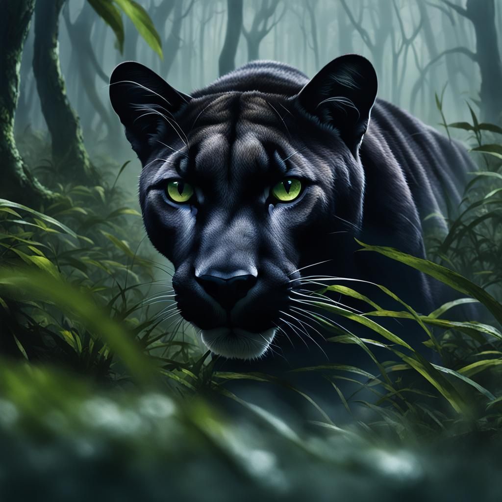 Black Cougar Hidden in Amazon Jungle Fog