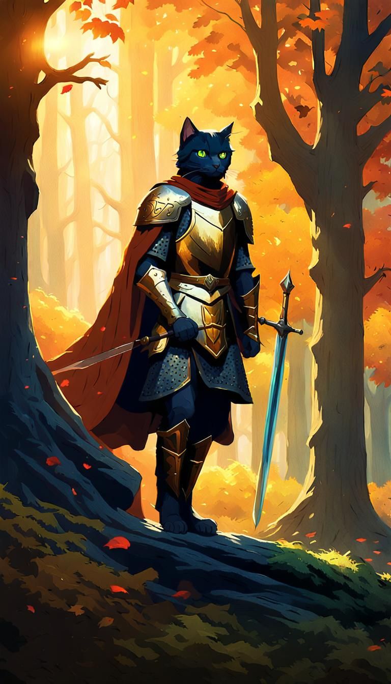 Cat Knight Arthur in Forest of Chateliande