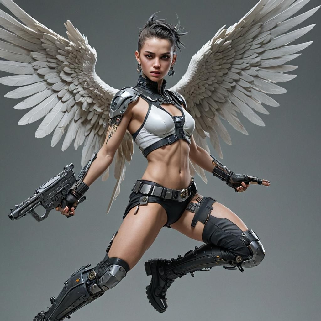 A beautiful bio-punk angel, art of Ethan van_schiver, action pose, dynamic colors, a masterpiece