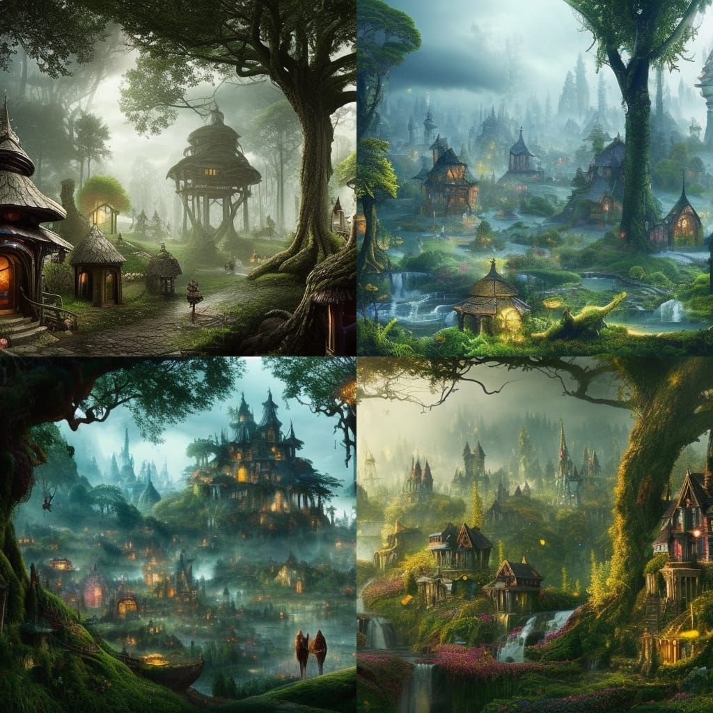Enchanted Fairy City in Forest Landscape