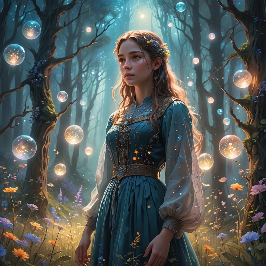 Mystical Forest with Luminescent Orbs in Fantasy Art