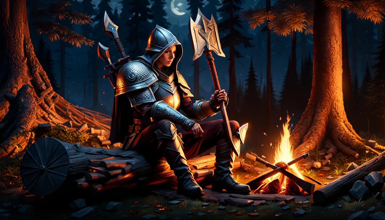 Mielikki Sharpening Axe: Detailed Matte Painting