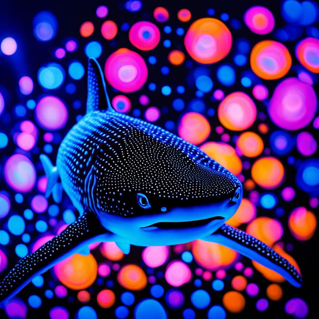 Glowing Bioluminescent Whale Shark UV Black-Light Art