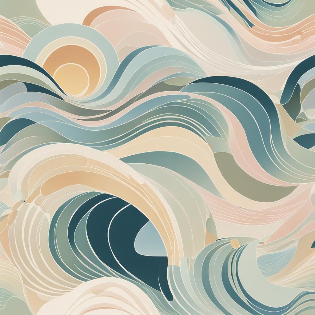 Minimalist Florals on Aurora Waves: Art Nouveau Seascape