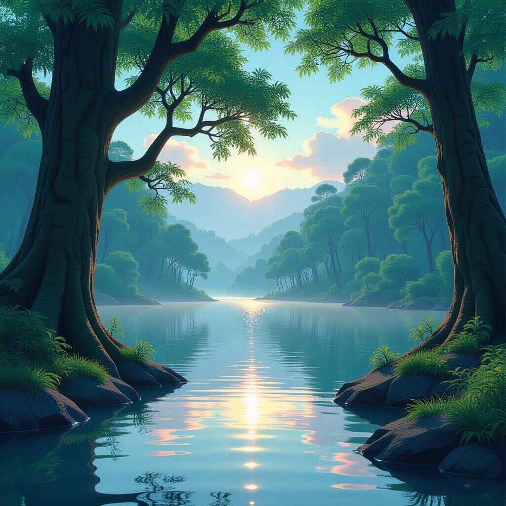 Sapphire and Emerald Anime Landscape in 3D